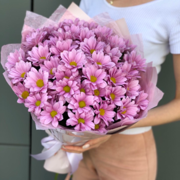 Фотография Букет из 7 розовых кустовых хризантем 