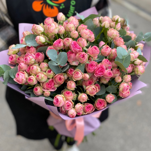 Фотография Букет из кустовых пионовидных роз "Супер Сенсейшен" - 9 цветков