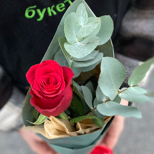 Букет из розы и эвкалипта