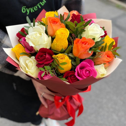 Фотография Букет из 25 роз в ярких тонах "Кения" 