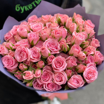 Фотография Букет из розовых кустовых роз "Розовые тона" - 15 роз