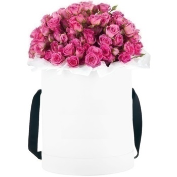 Фотография 15 розовых кустовых роз в белой шляпной коробке №1 