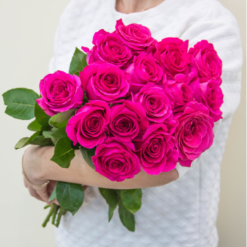 Фотография Букет из розовых роз "Топаз" - 15 цветков