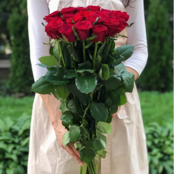 Фотография Букет из 19 красных высоких роз VIP (70 см) 