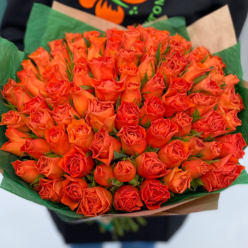 Фотография Букет из 101 оранжевой розы "Кения" 