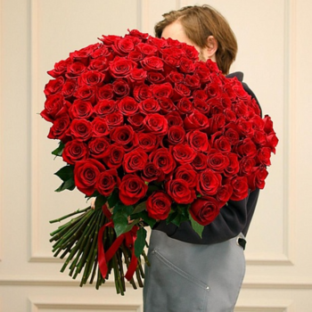 Фотография Букет из 101 красной розы (Эквадор) 50 см 