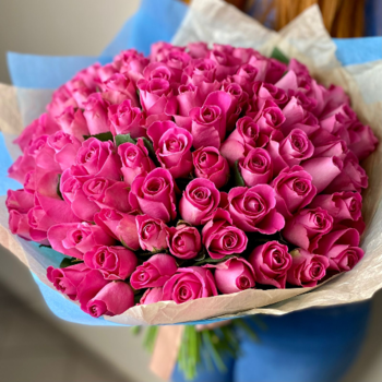 Фотография Букет 101 розовая роза "Кения" 