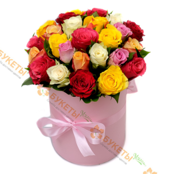 Фотография 25 кенийских роз в розовой шляпной коробке 