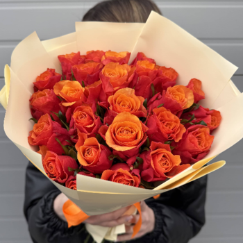 Фотография Букет из 25 огненных роз "Феникс" 
