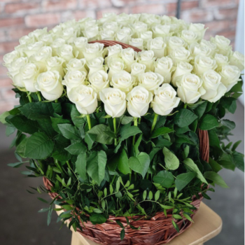 Фотография Корзина из 101 белой розы "Поцелуй Сен‑Жермен" 