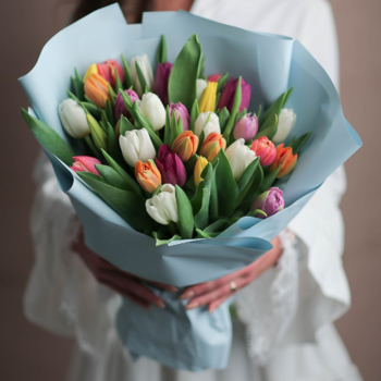 Фотография Букет из 27 тюльпанов микс 