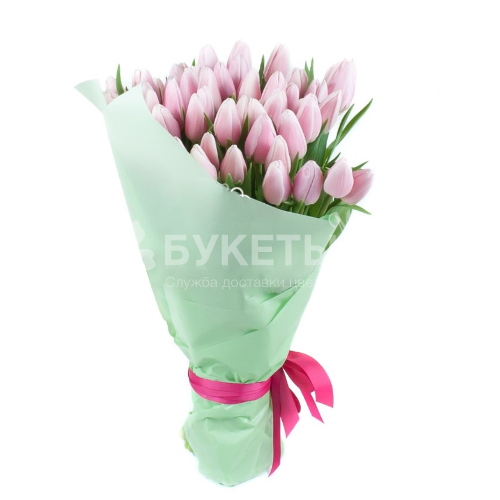 Букет из 35 нежных розовых тюльпанов