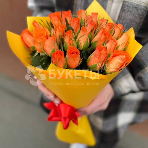 Букет из 25 оранжевых роз "Кения"