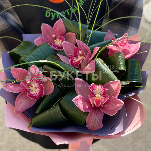 Букет из 5 розовых орхидей