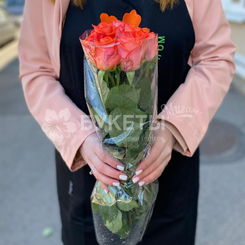 Оранжевые розы "Вау" 40 см (10 шт)