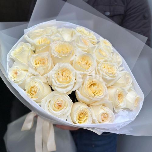 Букет из белых пионовидных роз "Кэнделлайт"