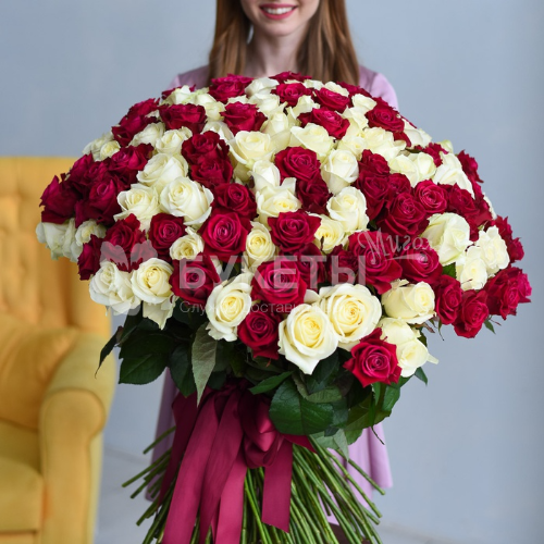 Букет из 201 красной и белой розы 70 см