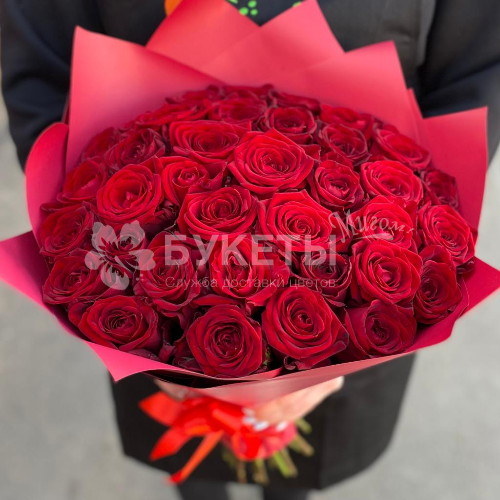 Букет из 35 красных роз "Ред Наоми" 40 см