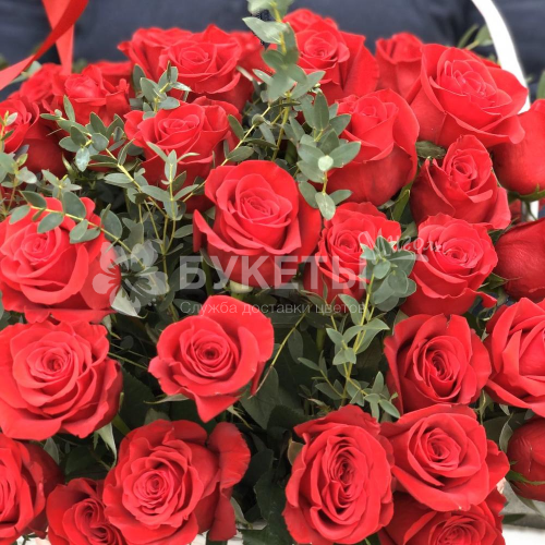 Корзина из 49 красных эквадорских роз "Фридом"