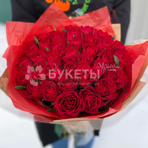 Букет из 35 красных роз "Кения" 50 см