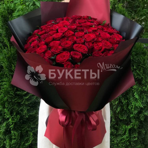 Букет из 101 красной розы "Бордо"