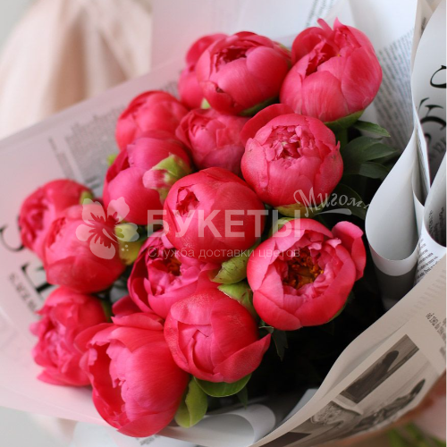 Букет из коралловых пионов