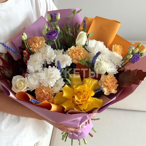 Букет "Цветы для учителя" с листьями дуба