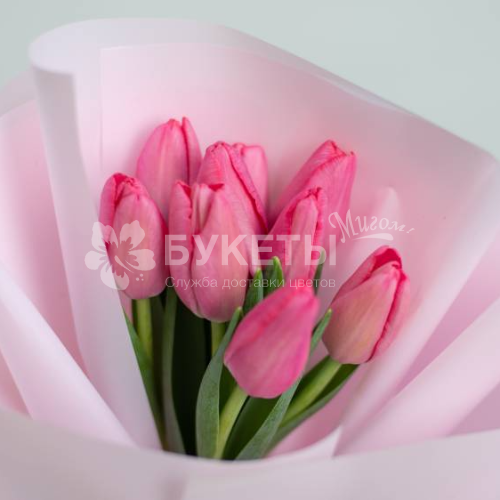 Букет из 9 розовых тюльпанов