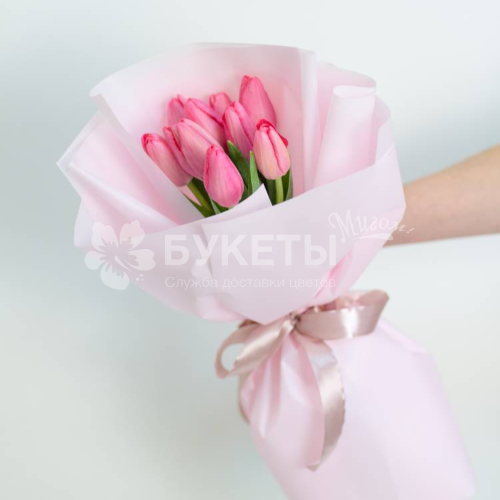 Букет из 9 розовых тюльпанов