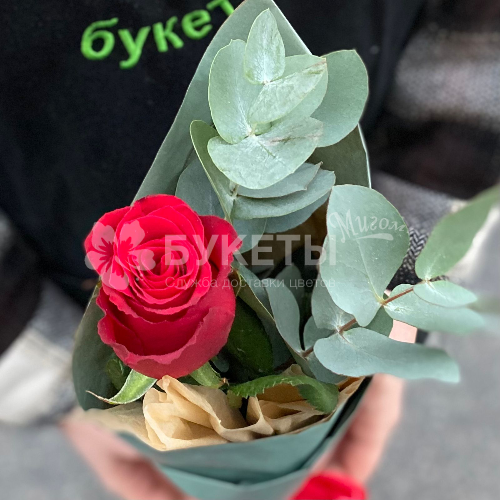 Букет из розы и эвкалипта