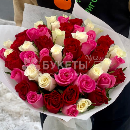 Букет из 51 розы "Кения" яркий микс
