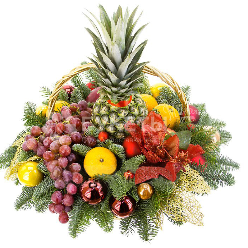 Фруктовая корзина с еловыми ветками "Фантазия"