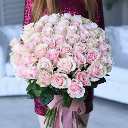 Букет из 51 высокой розы "Пинк Монидаль" Premium