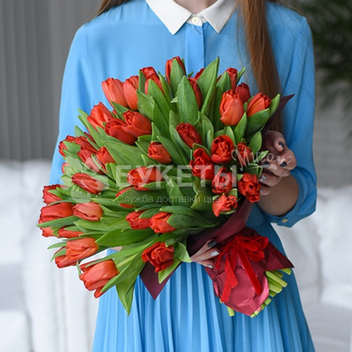 Букет из 51 красного тюльпана