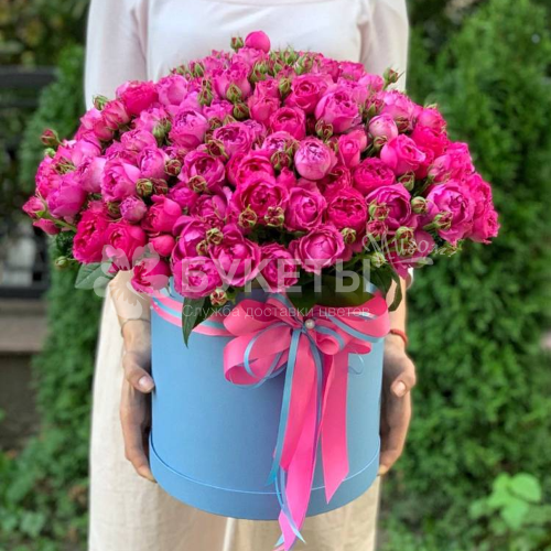 51 пионовидная малиновая роза в шляпной коробке