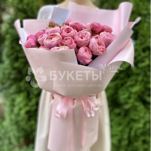 Букет из 19 розовых пионовидных роз "Сильвиа Пинк"