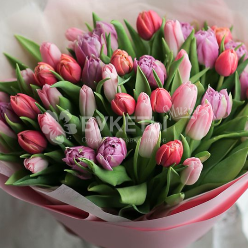 Букет из 29 тюльпанов нежный микс