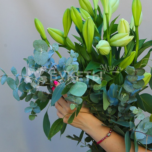 Букет из 7 азиатских лилий и эвкалипта