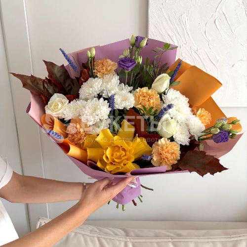 Букет "Цветы для учителя" с листьями дуба